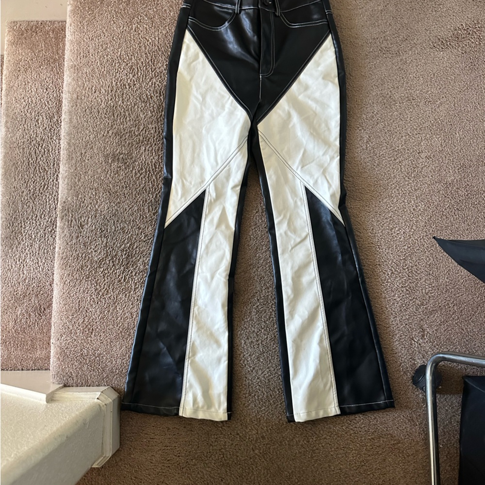 Shein Flare Leg faux leatherpants W/ black and white blocking design, size 4(sm)